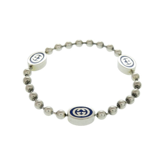 Gucci Ball Chain Bracelet Interlocking G 925 Sterling Silver Blue