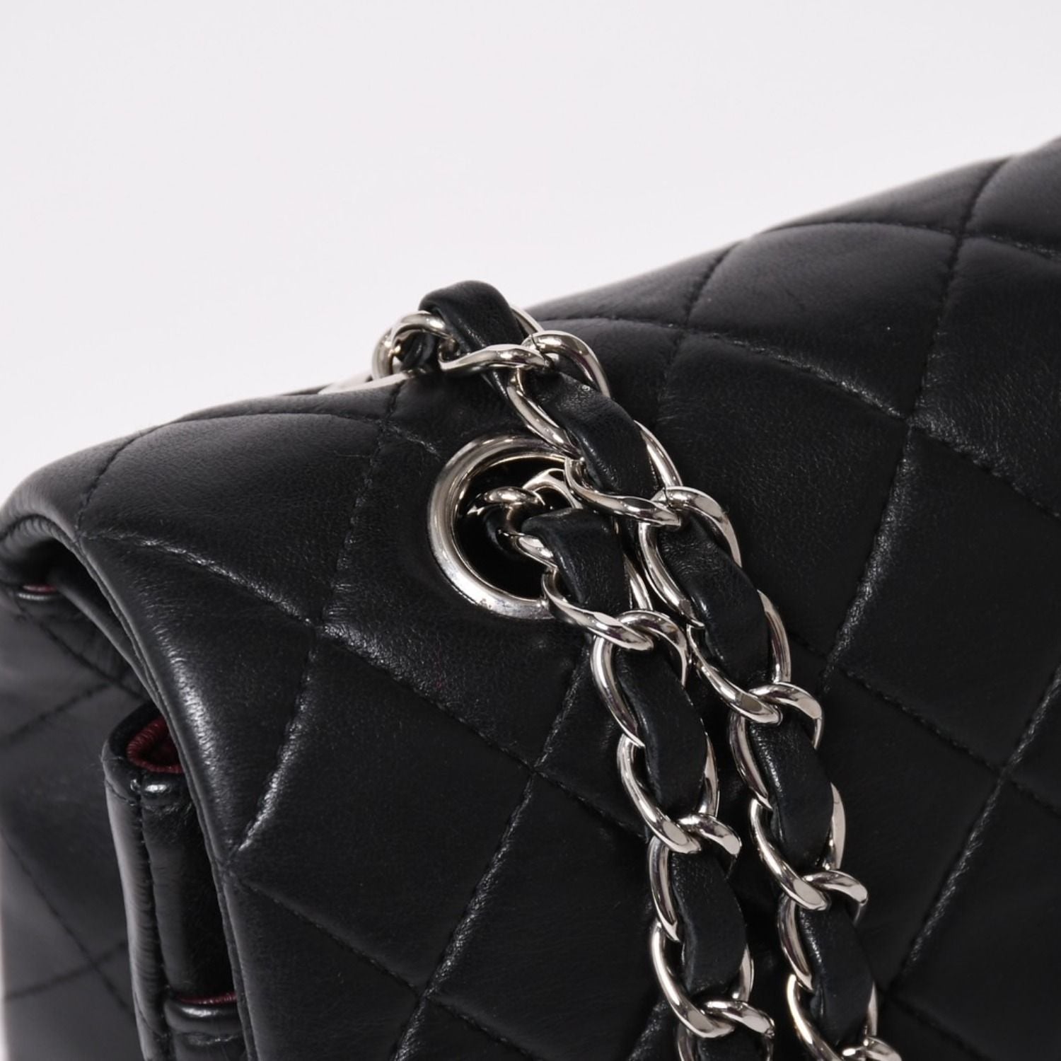 Chanel Quilted 25 Double Flap Chain Shoulder Bag Lambskin CC Logo Black Silver — view 5