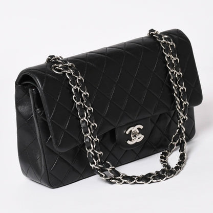 Chanel Quilted 25 Double Flap Chain Shoulder Bag Lambskin CC Logo Black Silver — view 3