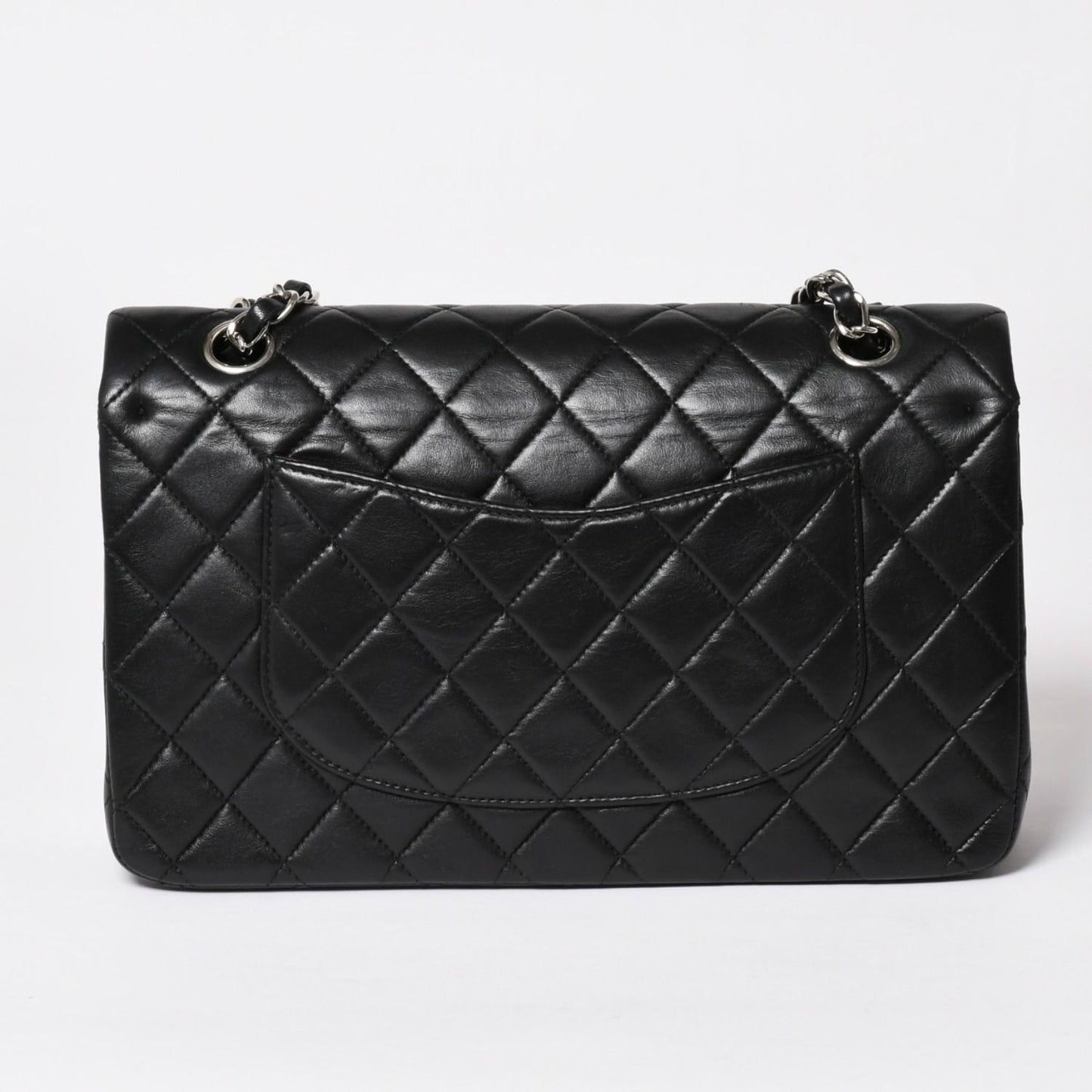 Chanel Quilted 25 Double Flap Chain Shoulder Bag Lambskin CC Logo Black Silver — view 2