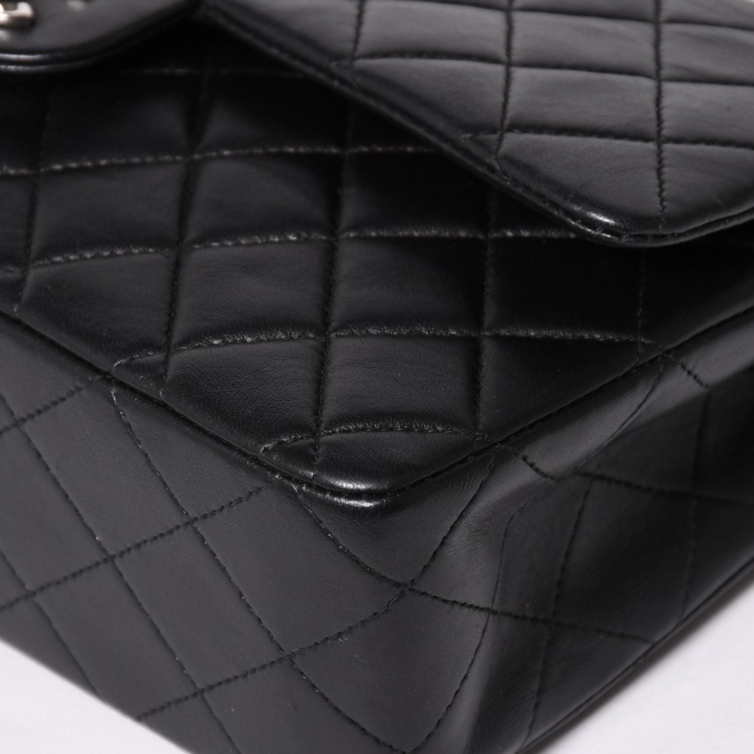 Chanel Quilted 25 Double Flap Chain Shoulder Bag Lambskin CC Logo Black Silver — view 8