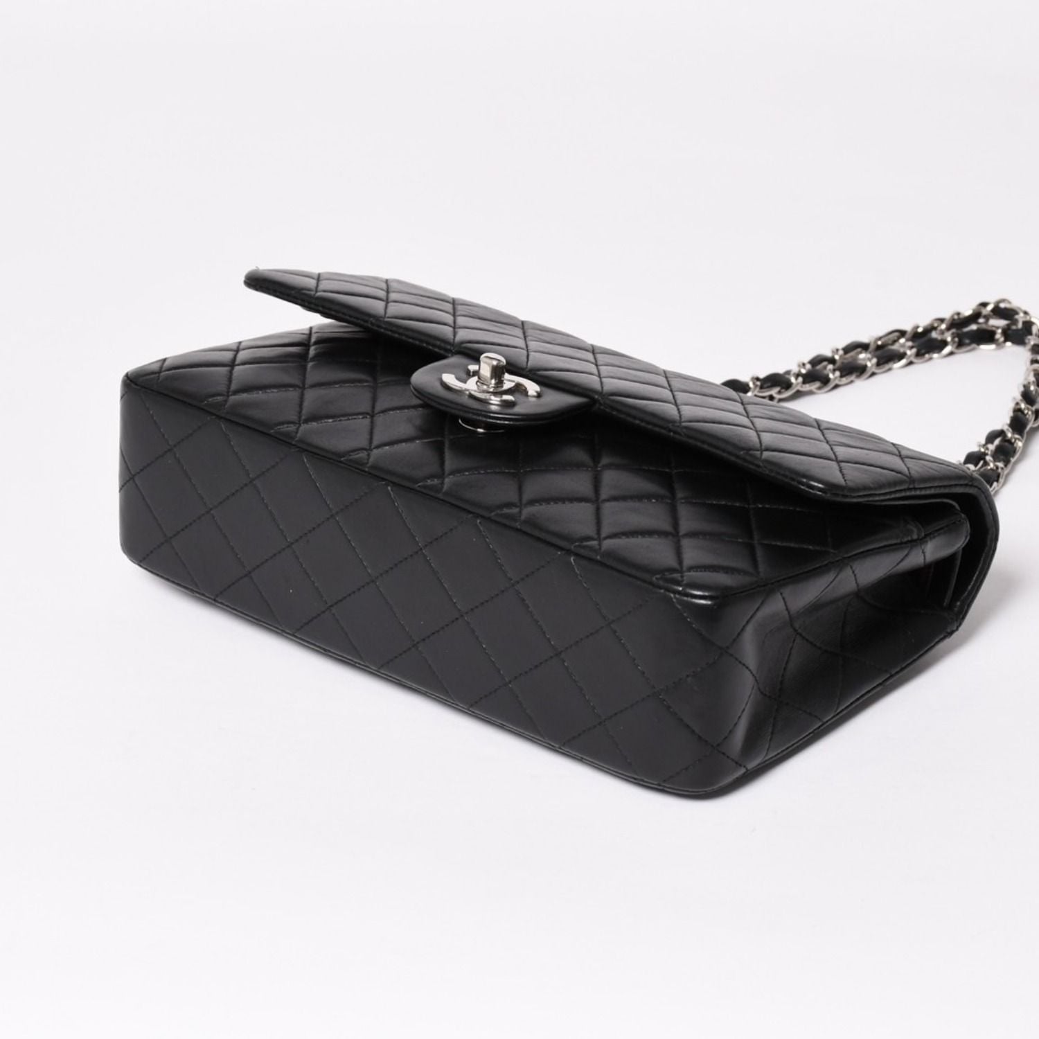 Chanel Quilted 25 Double Flap Chain Shoulder Bag Lambskin CC Logo Black Silver — view 7