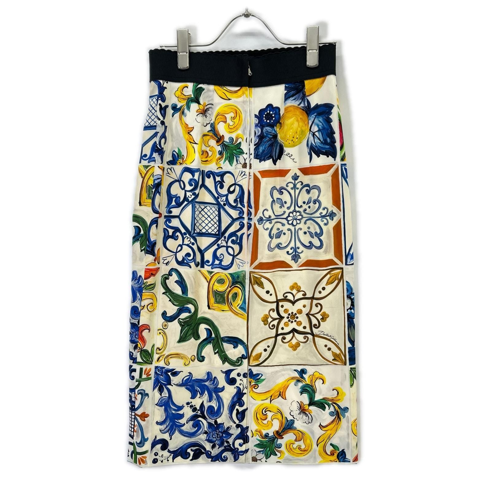 Dolce & Gabbana Multicolor Majolica Print Side Slit Silk Skirt 36 — view 2