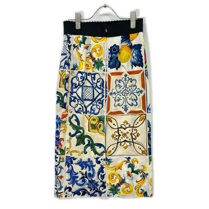Dolce & Gabbana Multicolor Majolica Print Side Slit Silk Skirt 36 — view 2