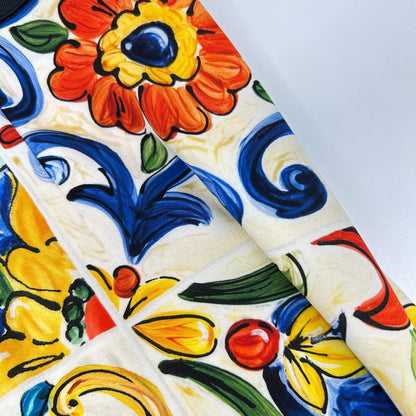 Dolce & Gabbana Multicolor Majolica Print Side Slit Silk Skirt 36 — view 8