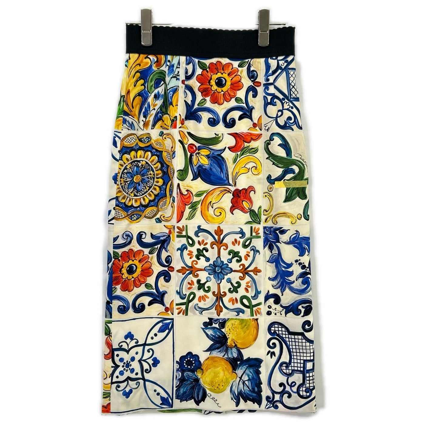 Dolce & Gabbana Multicolor Majolica Print Side Slit Silk Skirt 36