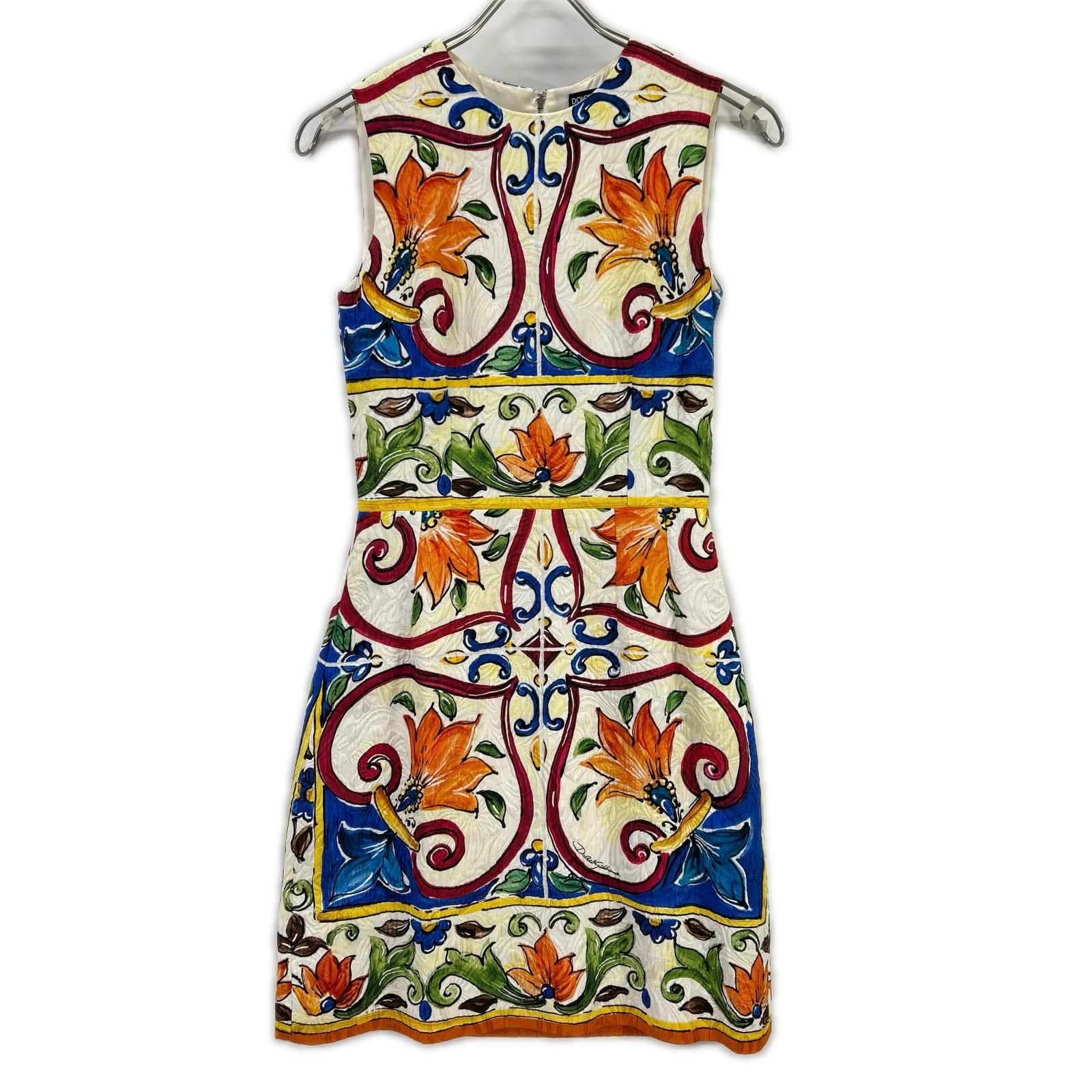 Dolce & Gabbana Multicolor Majolica Print Sleeveless Dress 36