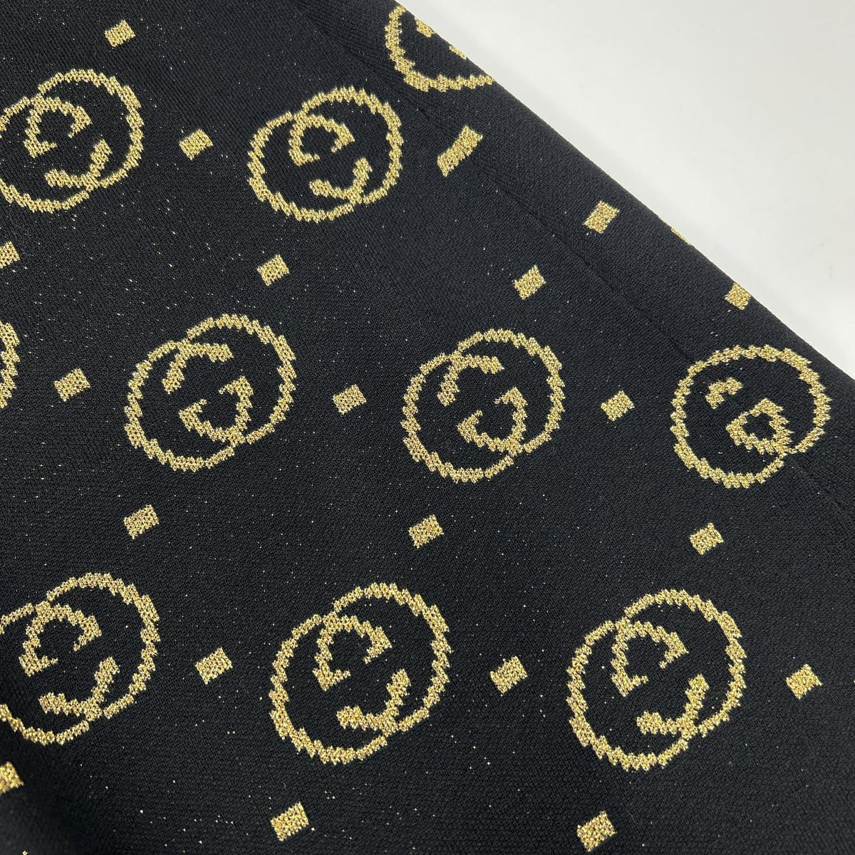 Gucci Black GG Pattern Gold Lame Long Wool Skirt XS — view 8