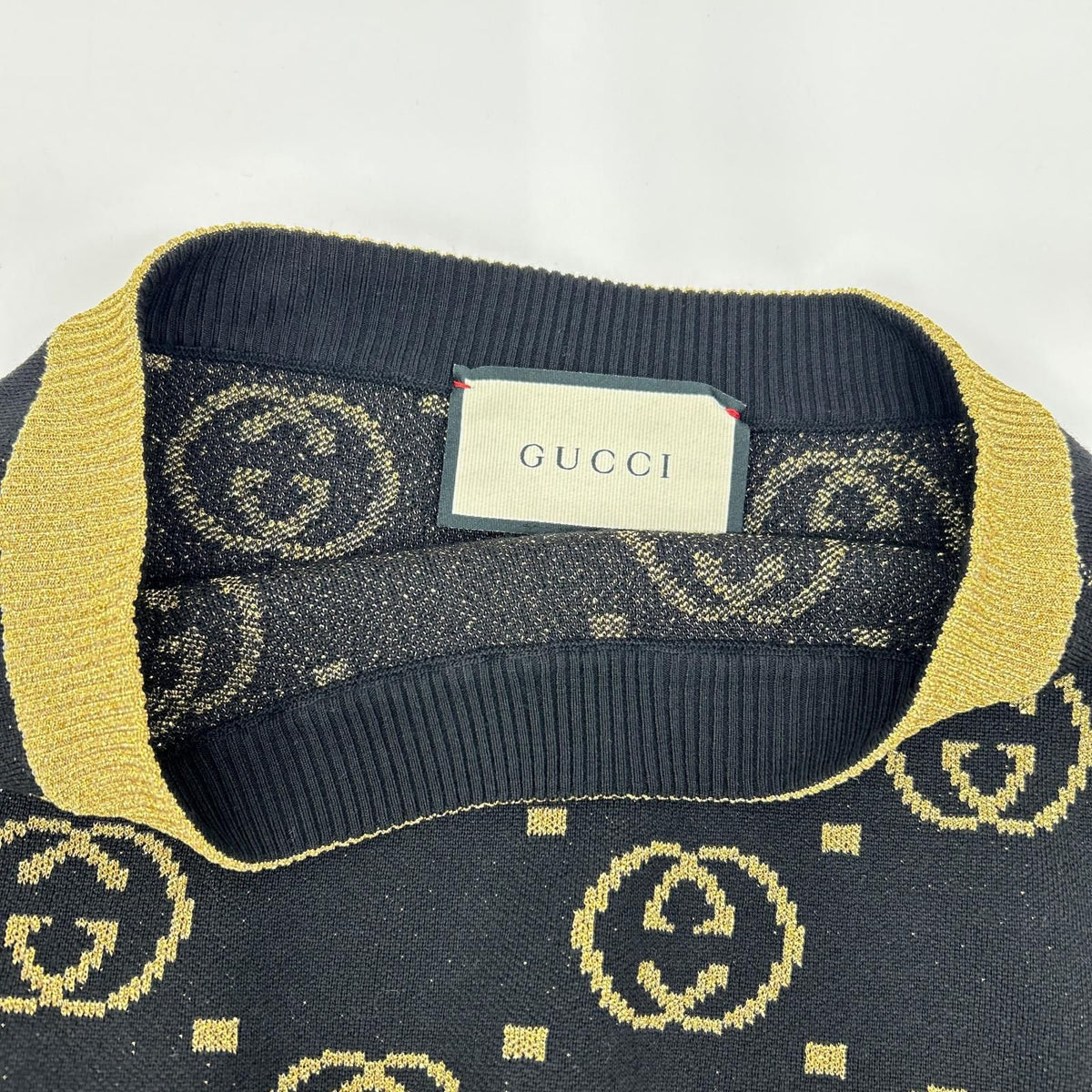Gucci Black GG Pattern Gold Lame Long Wool Skirt XS — view 6