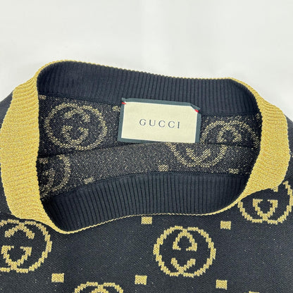 Gucci Black GG Pattern Gold Lame Long Wool Skirt XS — view 6