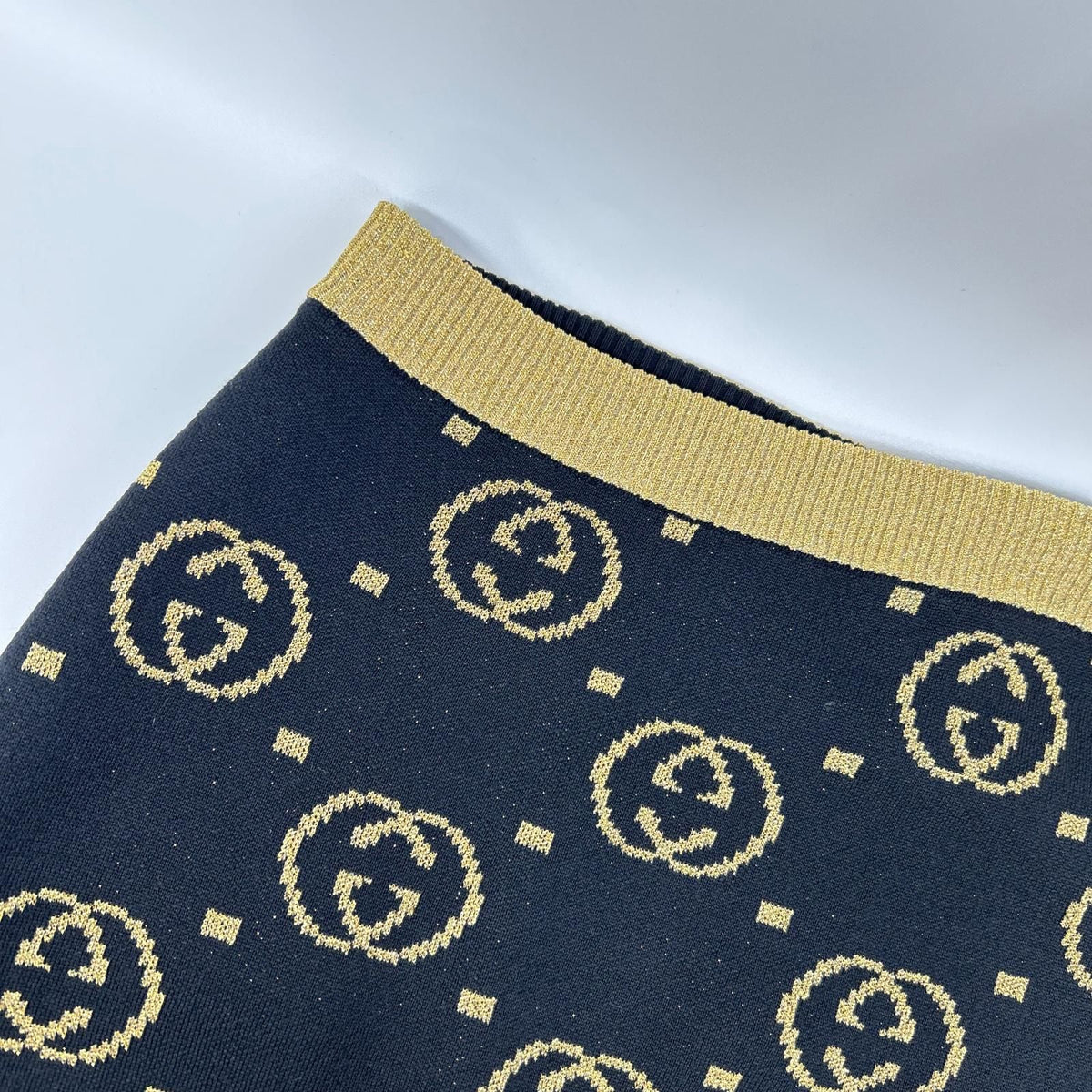 Gucci Black GG Pattern Gold Lame Long Wool Skirt XS — view 7