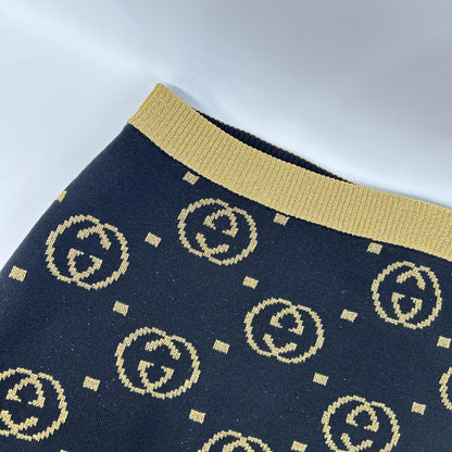 Gucci Black GG Pattern Gold Lame Long Wool Skirt XS — view 7