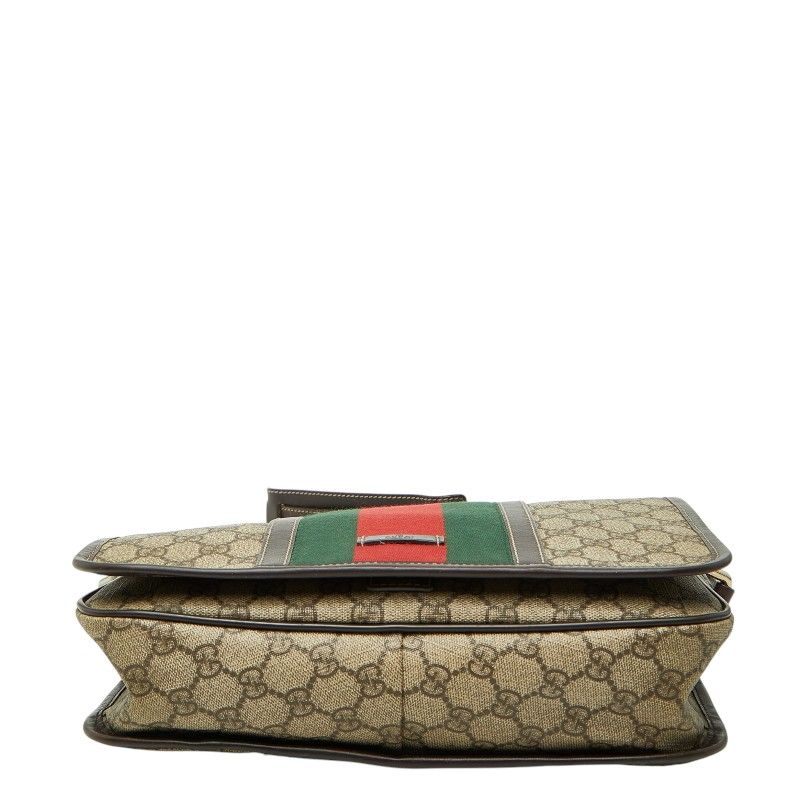 Gucci GG Supreme Sherry Line Messenger Bag Shoulder Back Beige Brown Leather — view 3
