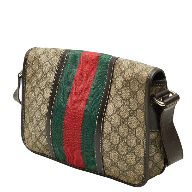 Gucci GG Supreme Sherry Line Messenger Bag Shoulder Back Beige Brown Leather — view 2