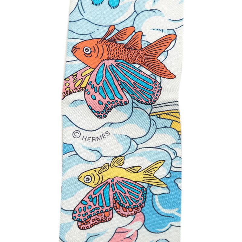 Hermes Twilly Sur Mon Nuage My Cloud Scarf Blue Multicolor Silk — view 2