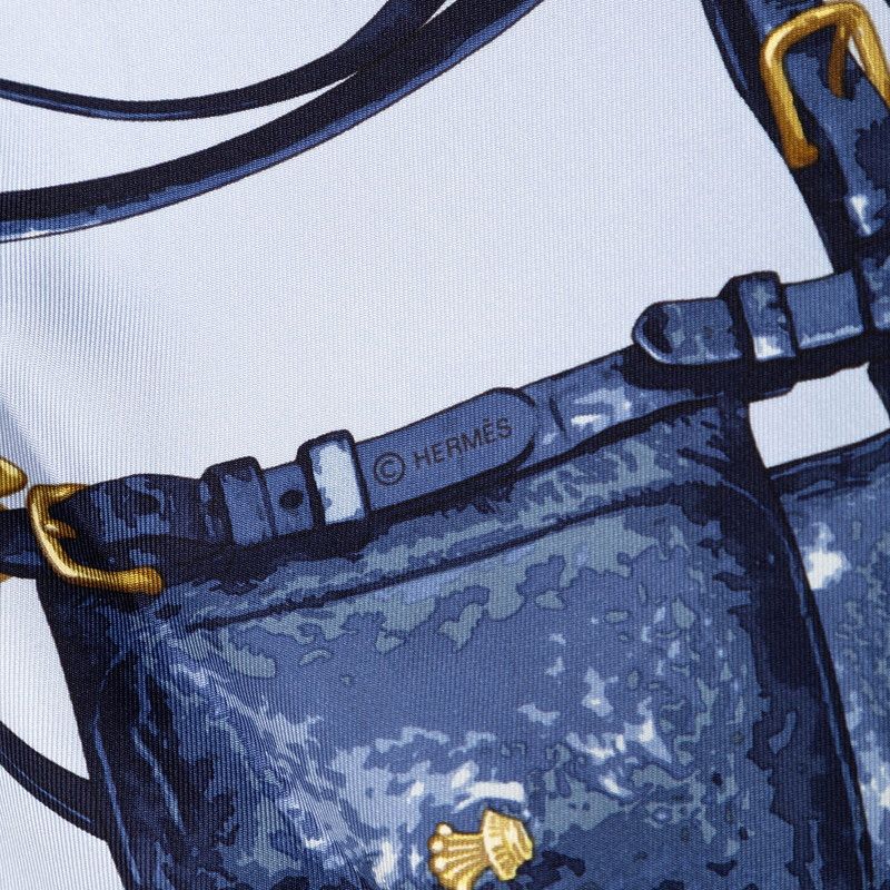 Hermes Carre 90 Brides Rebelles Horse Tackle Scarf Large Blue Multicolor Silk — view 6