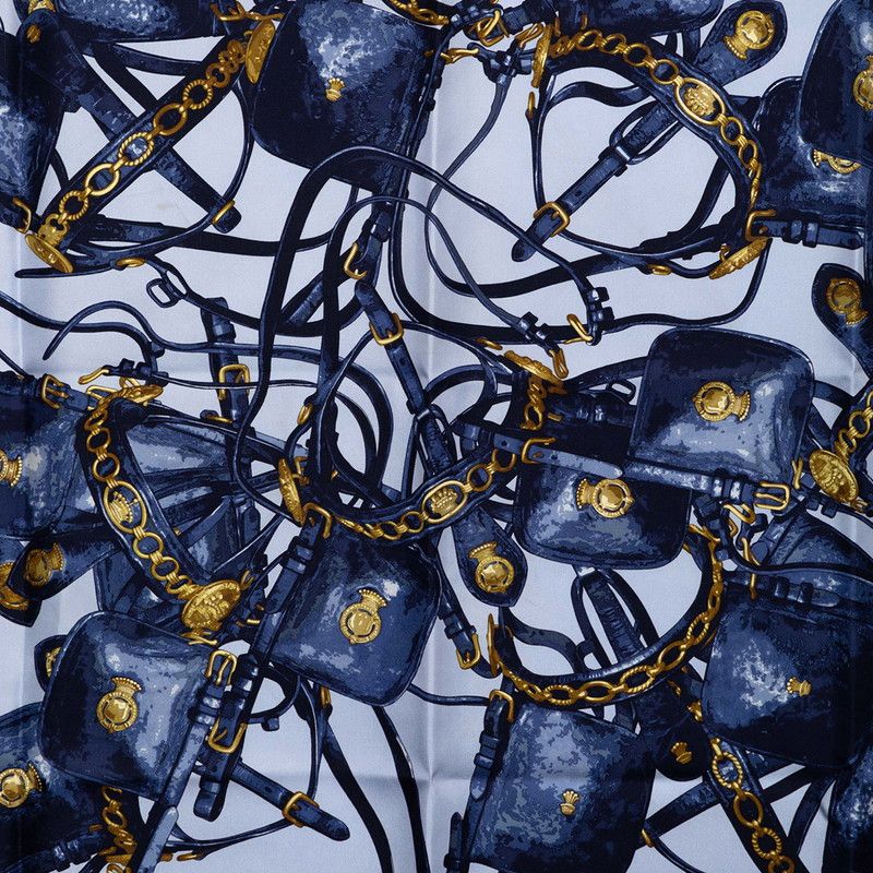 Hermes Carre 90 Brides Rebelles Horse Tackle Scarf Large Blue Multicolor Silk — view 2