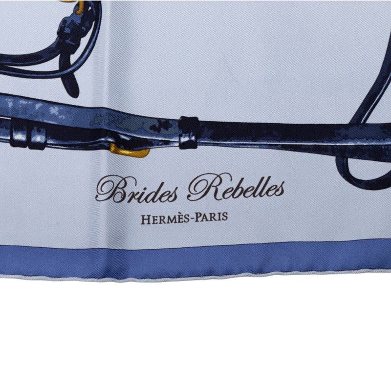 Hermes Carre 90 Brides Rebelles Horse Tackle Scarf Large Blue Multicolor Silk — view 3