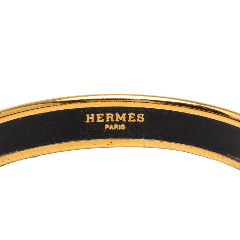 Hermes Enamel PM Cloisonne Bangle Gold Black Multicolor Plated Bracelet — view 4