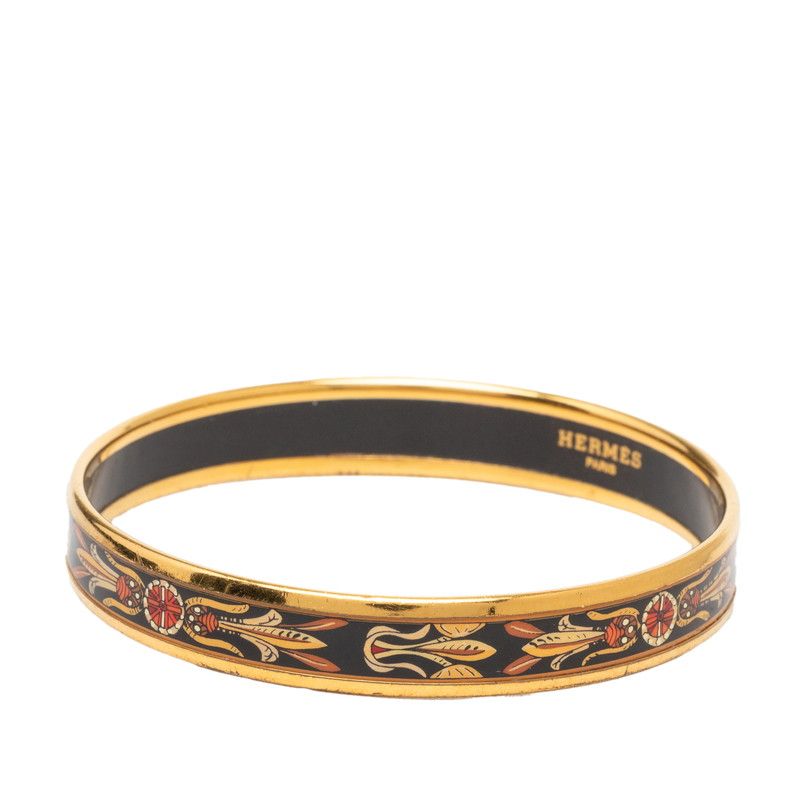 Hermes Enamel PM Cloisonne Bangle Gold Black Multicolor Plated Bracelet — view 2