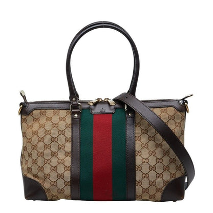Gucci GG Canvas Sherry Line 2-Way Shoulder Bag Beige Brown