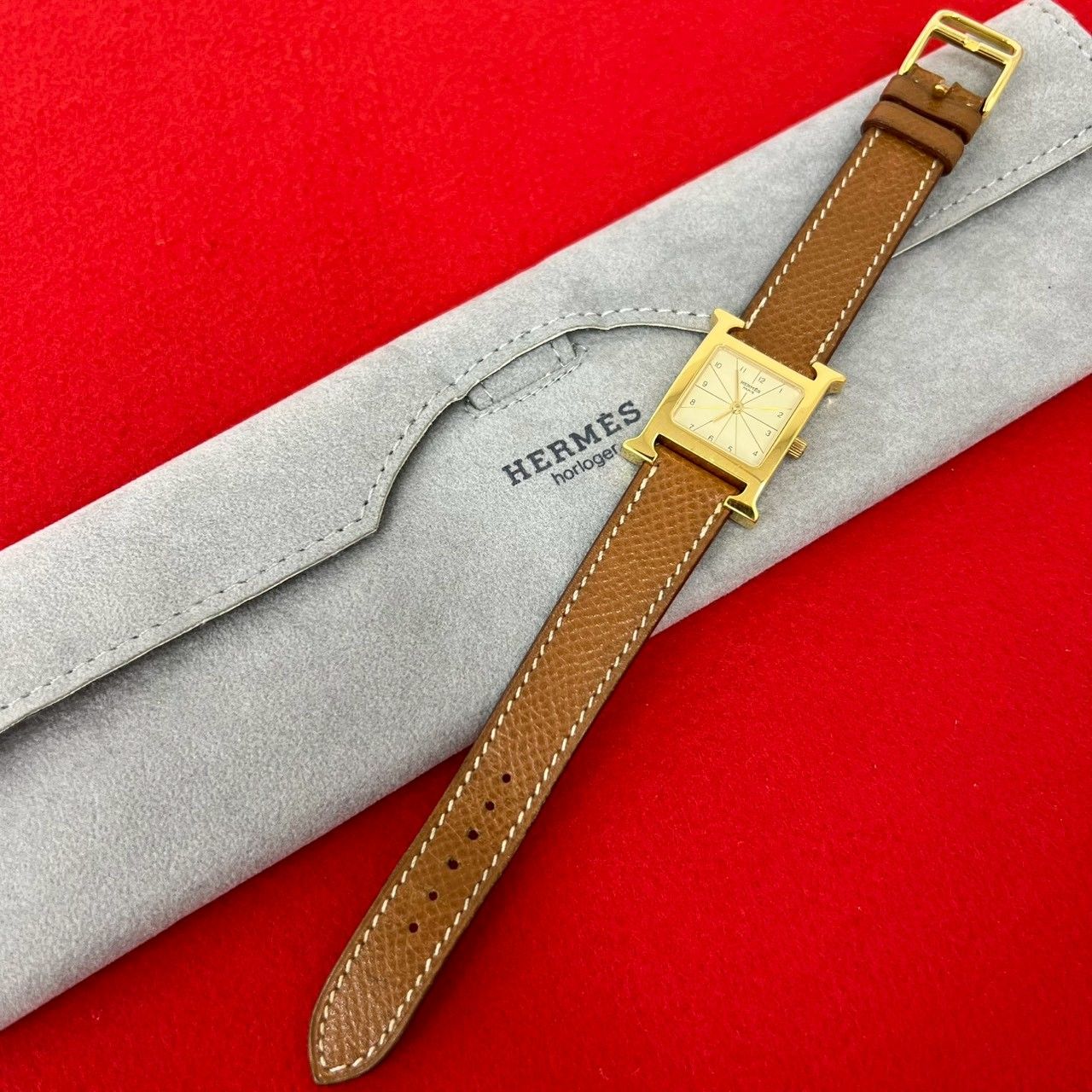 Hermes Watch Veau Epsom Quartz Gold