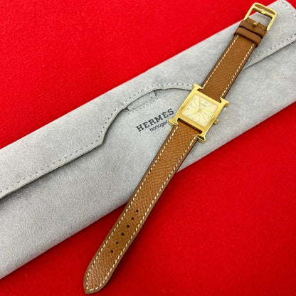 Hermes Watch Veau Epsom Quartz Gold