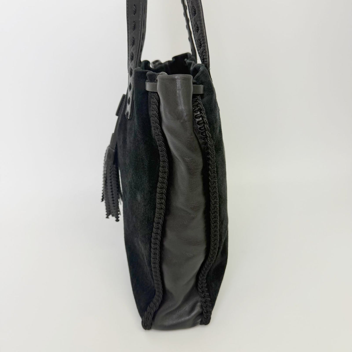Prada Tassel Drawstring Shoulder Bag Suede Leather Black Vintage — view 5