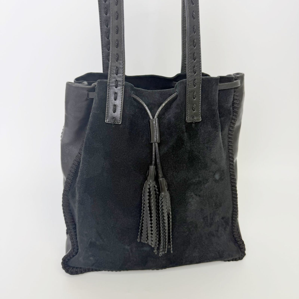 Prada Tassel Drawstring Shoulder Bag Suede Leather Black Vintage — view 3