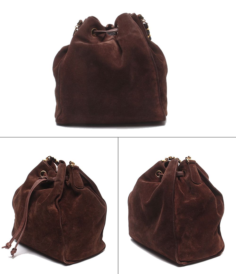 Chanel Shoulder Bag Crossbody Gold Suede — view 2
