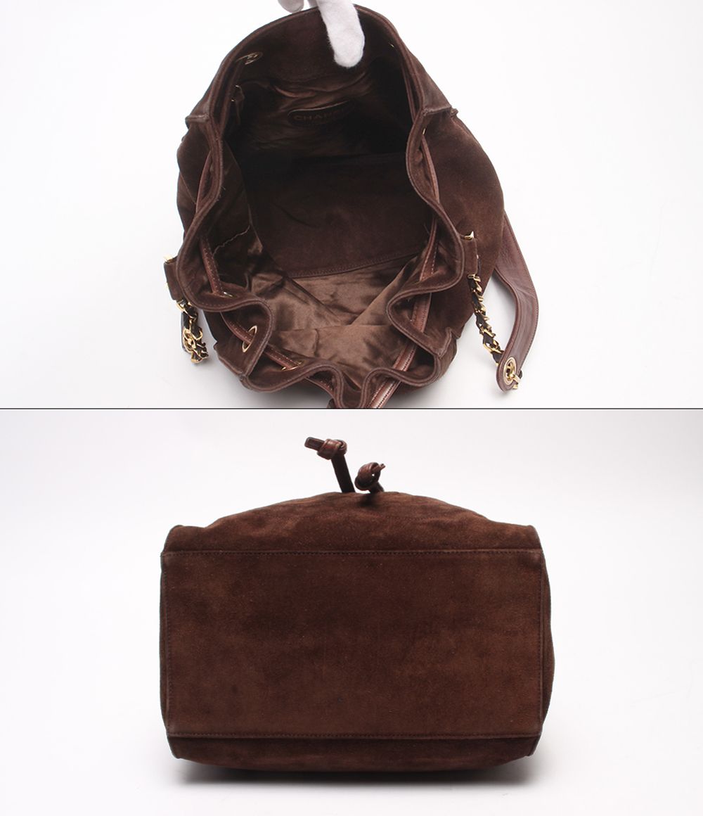 Chanel Shoulder Bag Crossbody Gold Suede — view 3