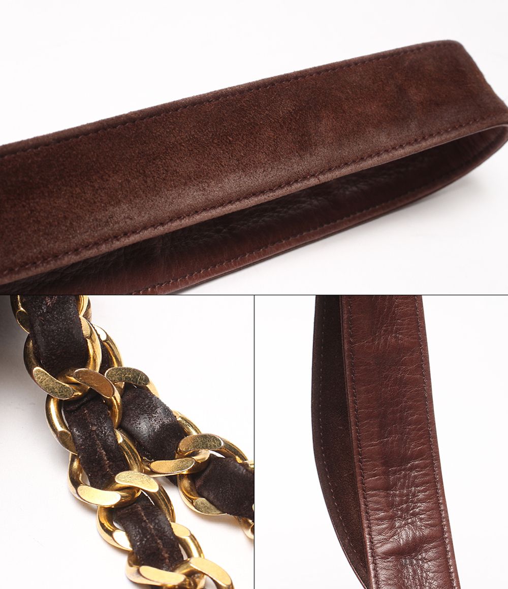 Chanel Shoulder Bag Crossbody Gold Suede — view 7