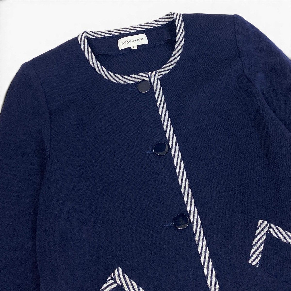 Saint Laurent Knit Coat Striped Pattern L Navy — view 5