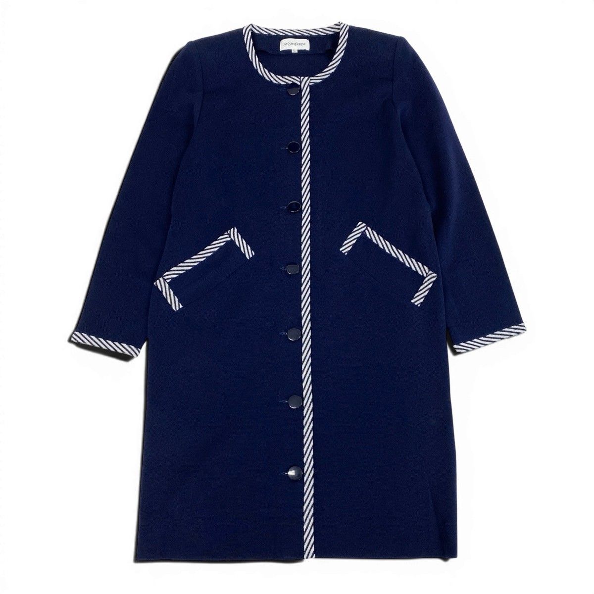 Saint Laurent Knit Coat Striped Pattern L Navy — view 2
