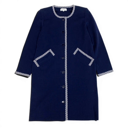Saint Laurent Knit Coat Striped Pattern L Navy — view 2