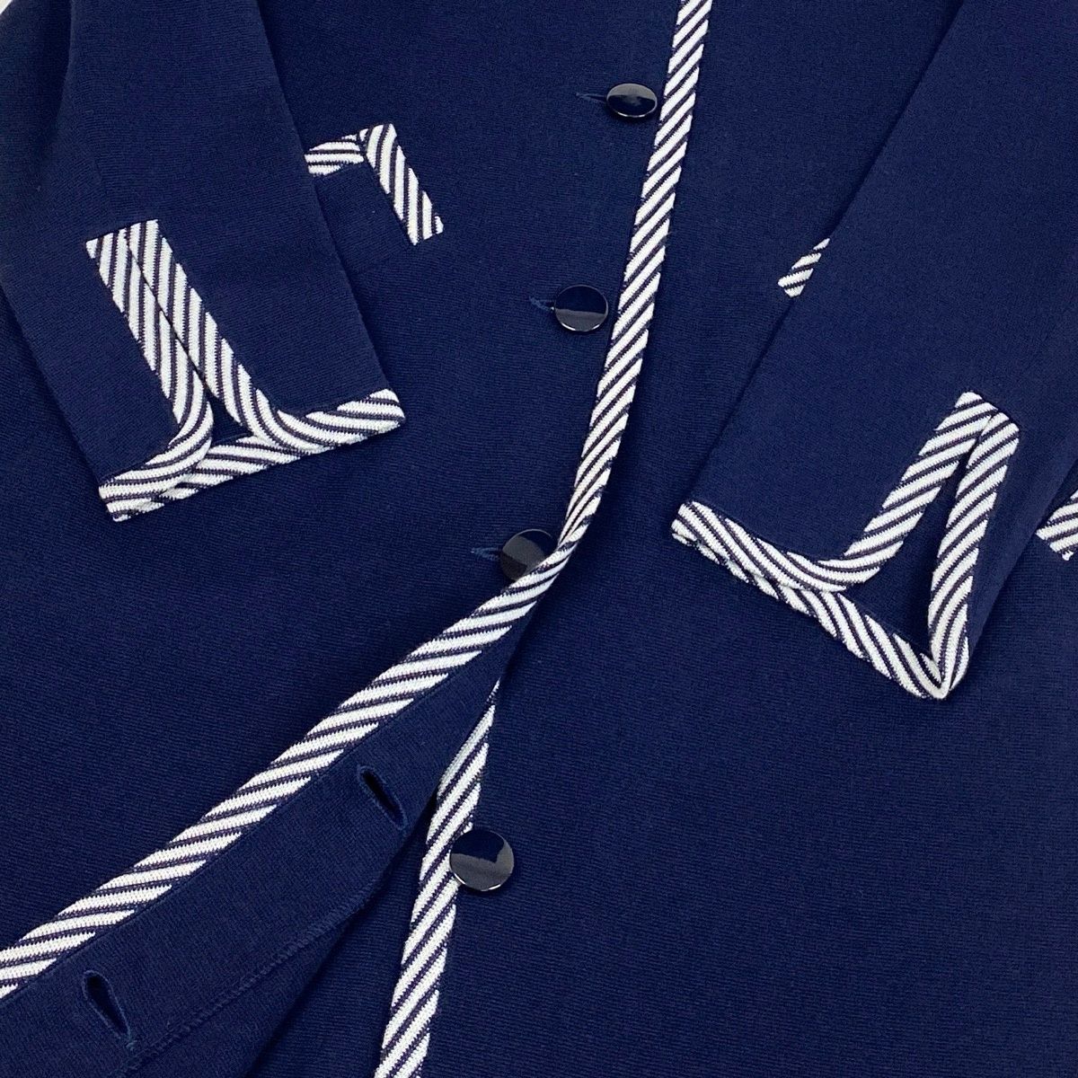 Saint Laurent Knit Coat Striped Pattern L Navy — view 6