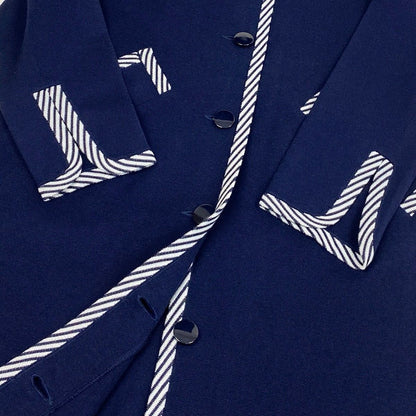 Saint Laurent Knit Coat Striped Pattern L Navy — view 6
