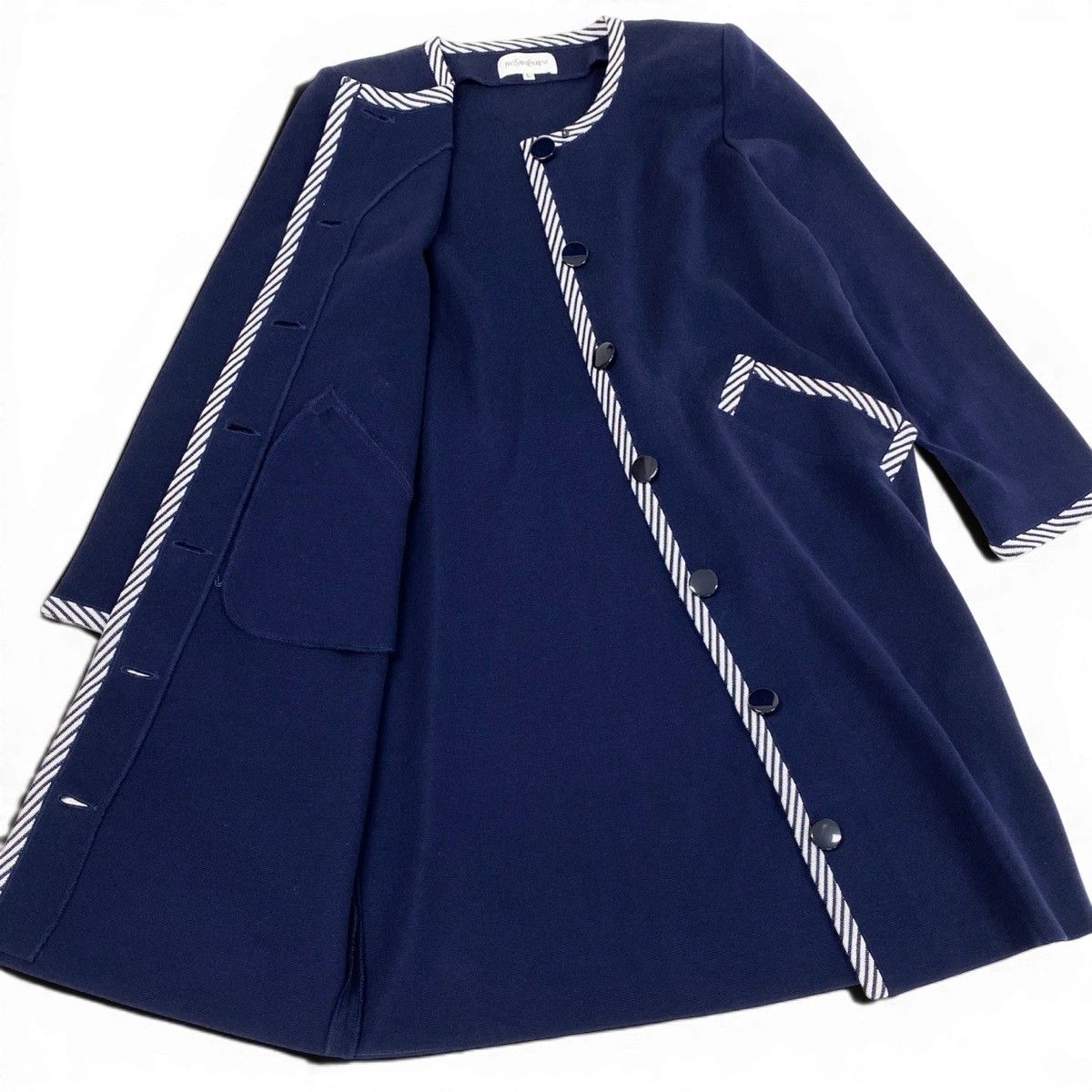 Saint Laurent Knit Coat Striped Pattern L Navy — view 4