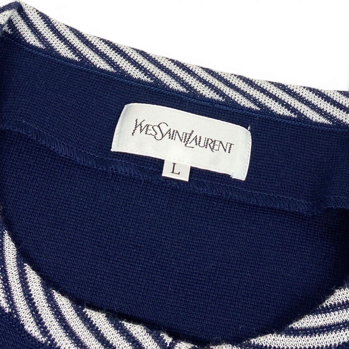 Saint Laurent Knit Coat Striped Pattern L Navy — view 8