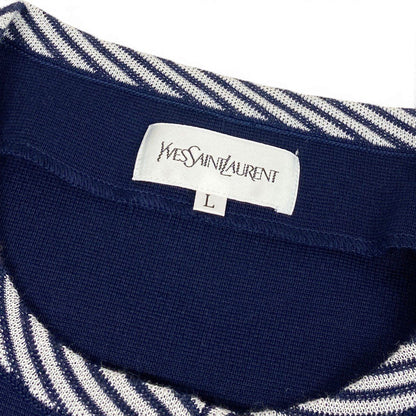 Saint Laurent Knit Coat Striped Pattern L Navy — view 8