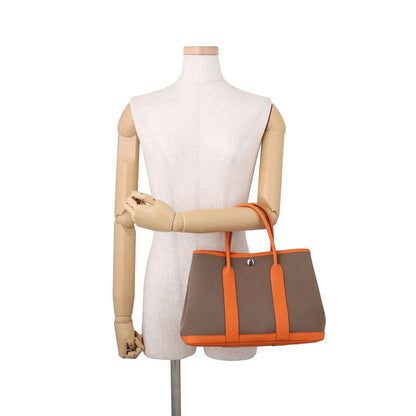Hermes Tote Bag Garden Party TPM Etoupe Orange Silver Toile Officier Negonda — view 4