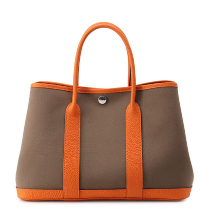 Hermes Tote Bag Garden Party TPM Etoupe Orange Silver Toile Officier Negonda