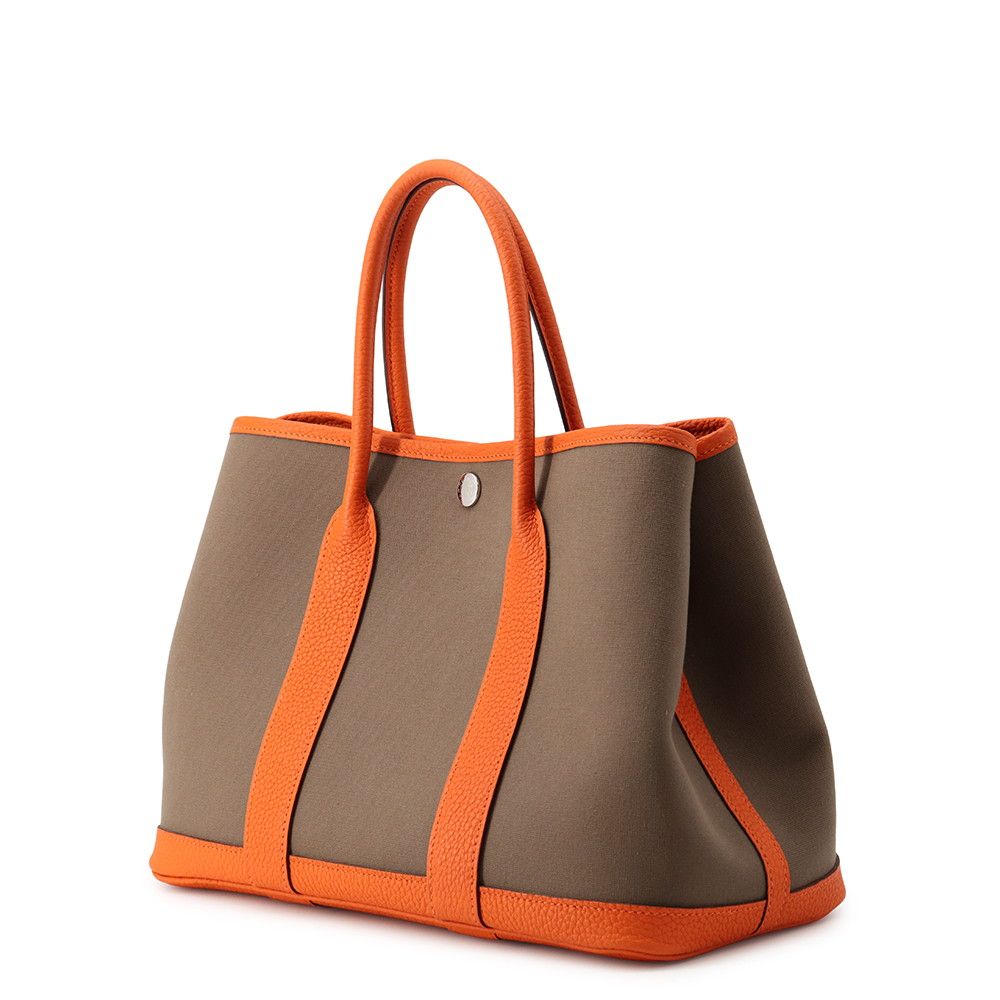 Hermes Tote Bag Garden Party TPM Etoupe Orange Silver Toile Officier Negonda — view 2