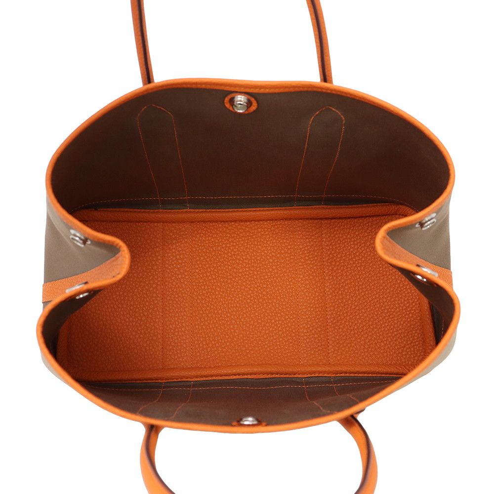 Hermes Tote Bag Garden Party TPM Etoupe Orange Silver Toile Officier Negonda — view 5