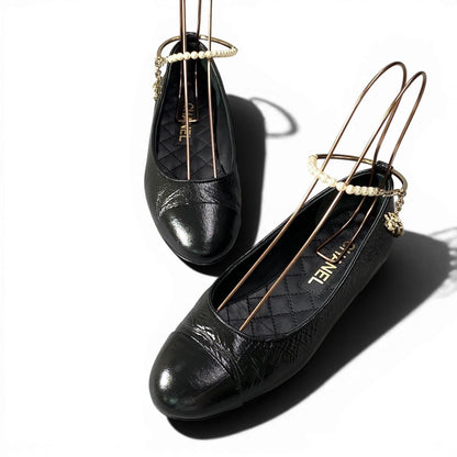 Chanel Ballerina Pearl Anklet CC Logo Flat Pumps Black 36 — view 4