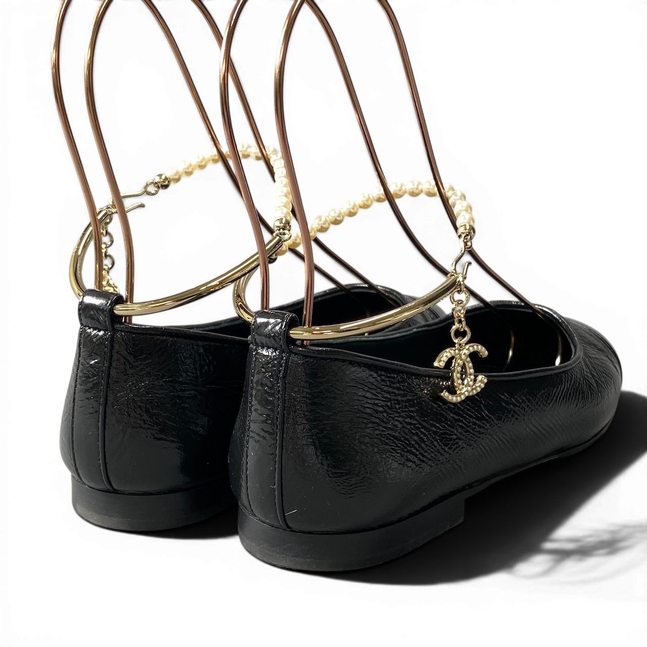 Chanel Ballerina Pearl Anklet CC Logo Flat Pumps Black 36 — view 3