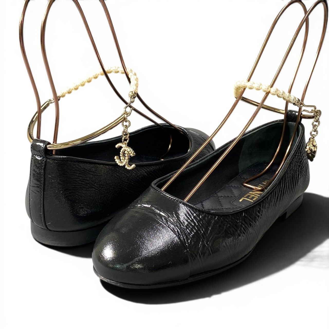 Chanel Ballerina Pearl Anklet CC Logo Flat Pumps Black 36 — view 5
