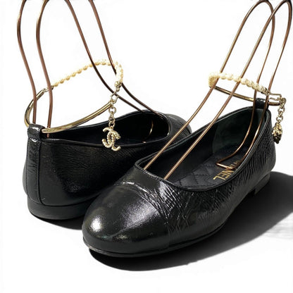 Chanel Ballerina Pearl Anklet CC Logo Flat Pumps Black 36 — view 5