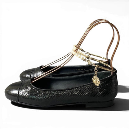 Chanel Ballerina Pearl Anklet CC Logo Flat Pumps Black 36 — view 2