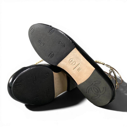 Chanel Ballerina Pearl Anklet CC Logo Flat Pumps Black 36 — view 6
